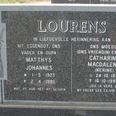 LOURENS Matthys Johannes 1925-1990 &amp; Catharina Magdalena 1931-1998