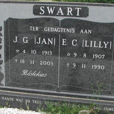 SWART J.G. 1913-2003 &amp; E.C. 1907-1990