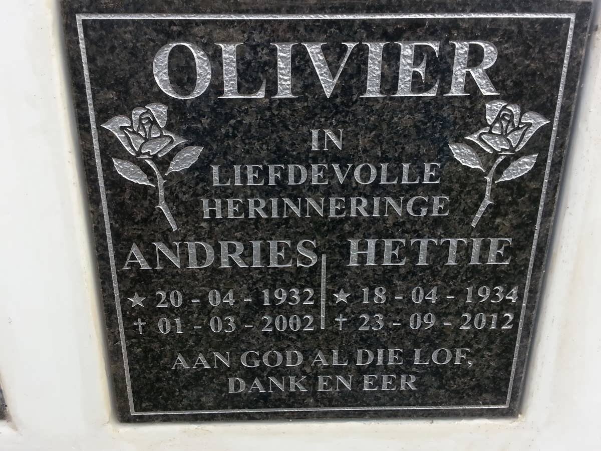 OLIVIER Andries 1932-2002 &amp; Hettie 1934-2012