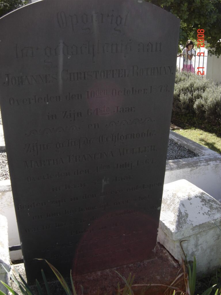 ROTHMAN Johannes Christoffel -1873 &amp; Martha Francina MULLER -1867