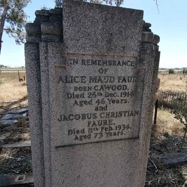 FAURE Jacobus Christian -1934 &amp; Alice Maud CAWOOD -1914