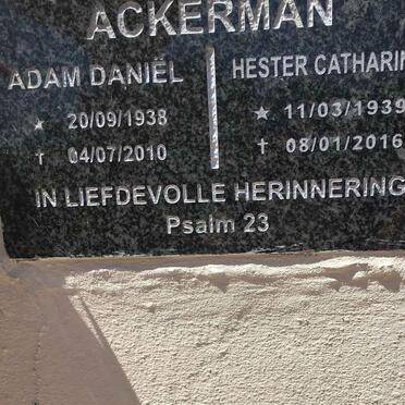 ACKERMAN Adam Daniel 1938-2010 &amp; Hester Catharina 1939-2016