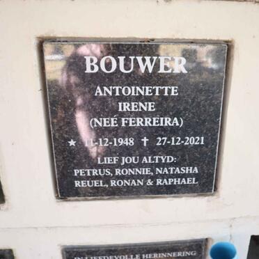 BOUWER Antoinette Irene nee FERREIRA 1948-2021