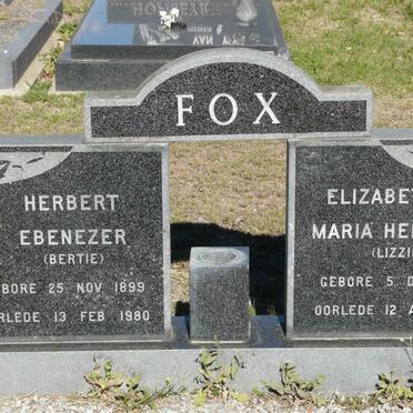 FOX Herbert Ebenezer 1899-1980 &amp; Elizabeth Maria Hendrika 1897-1982
