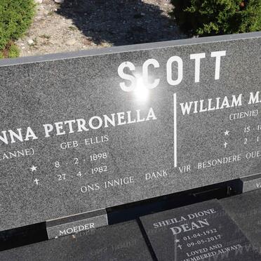 SCOTT William Marthinus 1889-1988 & Anna Petronella ELLIS 1898-1982 :: DEAN Sheila Dione 1932-2017