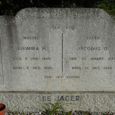 JAGER Jacobus O., de 1877-1928 &amp; Johanna M. 1880-1936