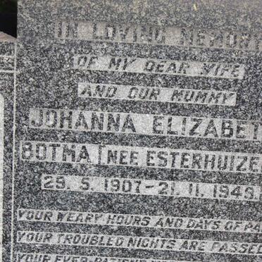 BOTMA Johanna Elizabeth nee ESTERHUIZEN 1907-1949