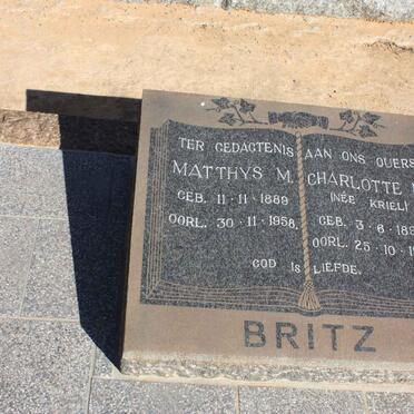 BRITZ Matthys M. 1889-1958 &amp; Charlotte M. KRIEL 1896-1959