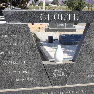 CLOETE Gysbert B. 1926-1978 &amp; Kittie SWIFT 1928-1995