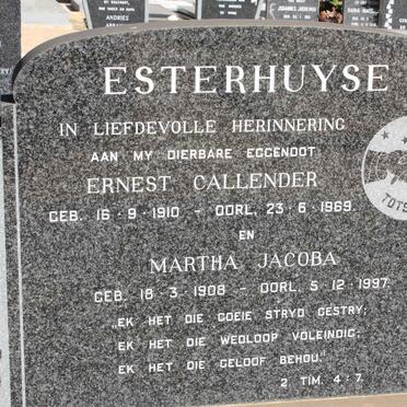 ESTERHUYSE Ernest Callender 1910-1969 &amp; Martha Jacoba 1908-1997