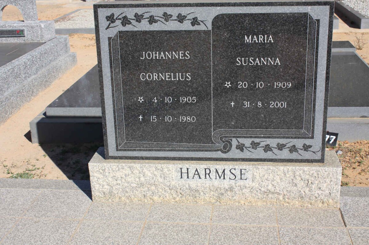 HARMSE Johannes Cornelius 1905-1980 &amp; Maria Susanna 1909-2001