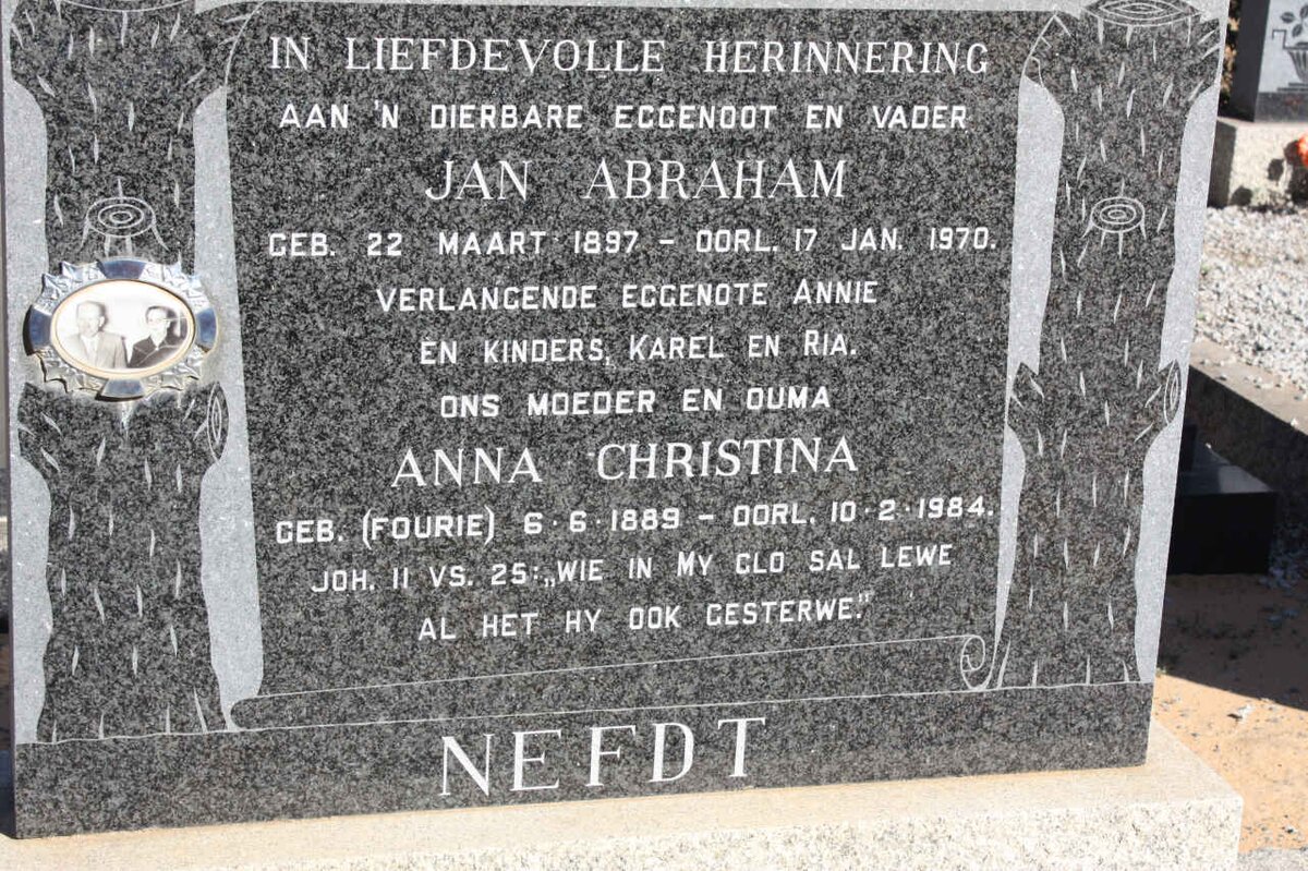NEFDT Jan Abraham 1897-1970 &amp; Anna Christina FOURIE 1889-1984