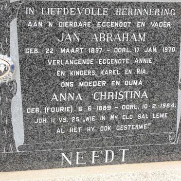 NEFDT Jan Abraham 1897-1970 &amp; Anna Christina FOURIE 1889-1984