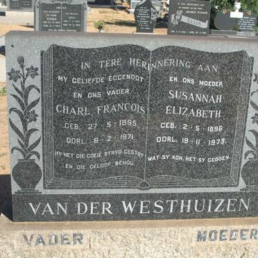 WESTHUIZEN Charl Francois, van der 1895-1971 &amp; Susannah Elizabeth 1896-1973