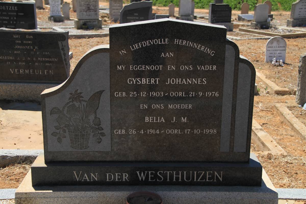 WESTHUIZEN Gysbert Johannes van der 1903-1976 &amp; Belia J.M. 1914-1998
