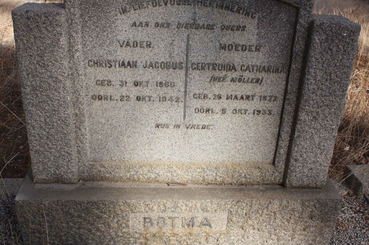 BOTMA Christiaan Jacobus 1866-1942 &amp; Gertruida Catharina MOLLER 1872-1933