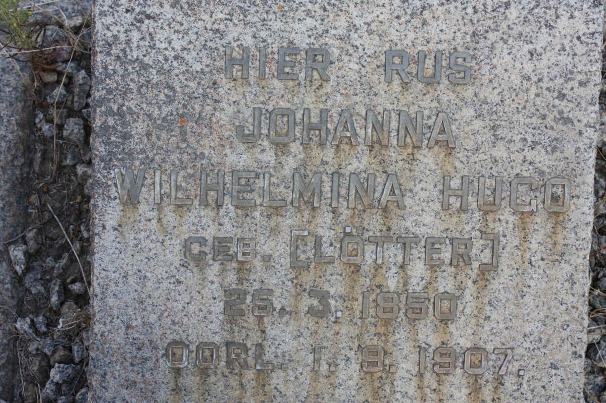 HUGO Johanna Wilhelmina nee LOTTER 1850-1907