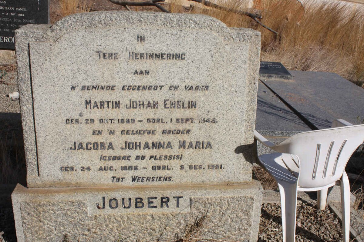 JOUBERT Martin Johan Enslin 1880-1945 &amp; Jacoba Johanna Maria DU PLESSIS 1886-1951