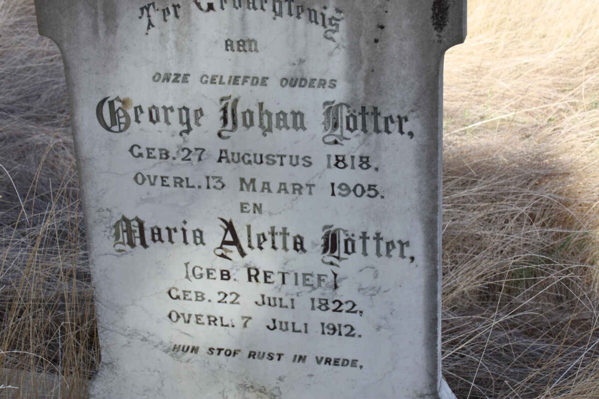 LOTTER George Johan 1818-1905 &amp; Maria Aletta RETIEF 1822-1912