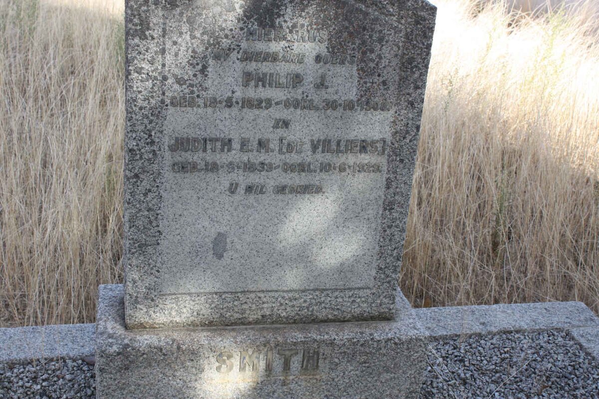 SMITH Philip J. 1829-1908 &amp; Judith E.M. DE VILLIERS 1839-1929