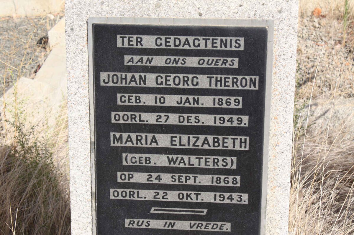 THERON Johan Georg 1869-1949 &amp; Maria Elizabeth WALTERS 1868-1943