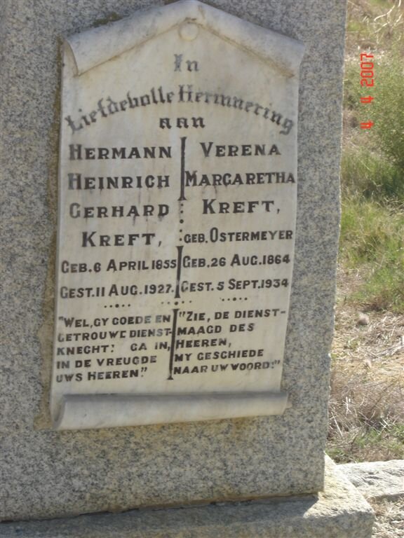 KREFT Hermann Heinrich Gerhard 1855-1927 &amp; Verena Margaretha OSTERMEYER 1864-1934