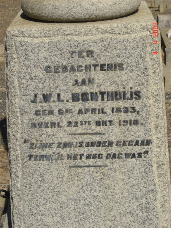 BONTHUIJS J.W.L. 1883-1918