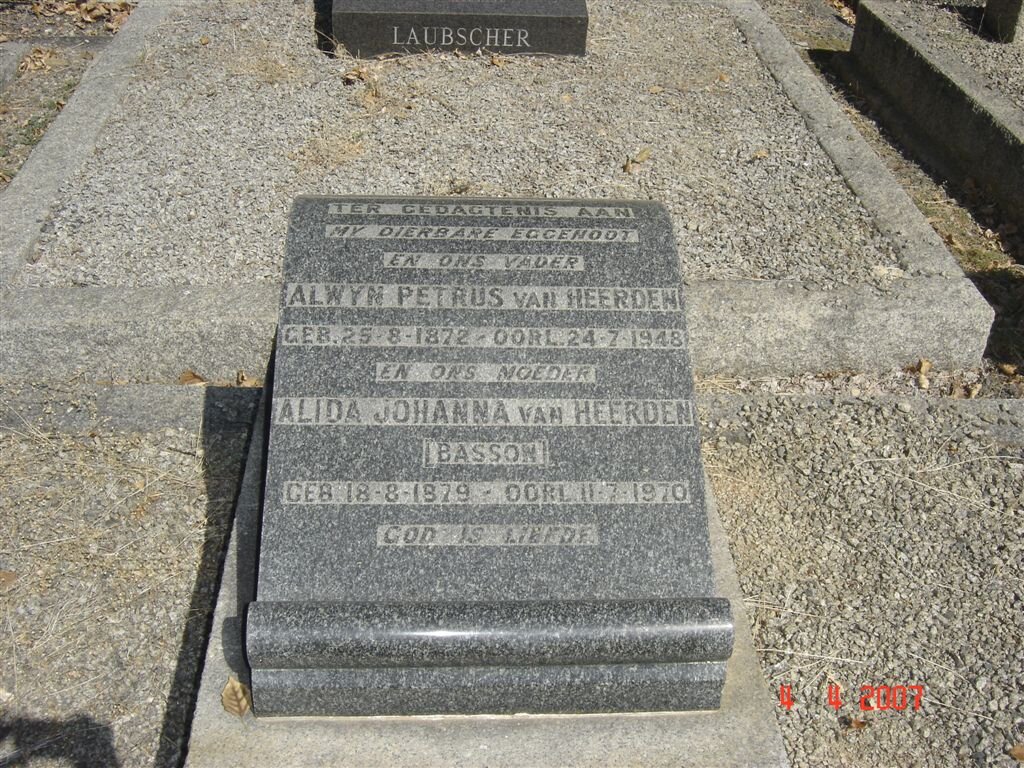 HEERDEN Alwyn Petrus, van 1872-1948 &amp; Alida Johanna BASSON 1879-1970