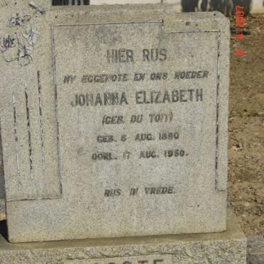 JOOSTE Johanna Elizabeth nee DU TOIT 1890-1950