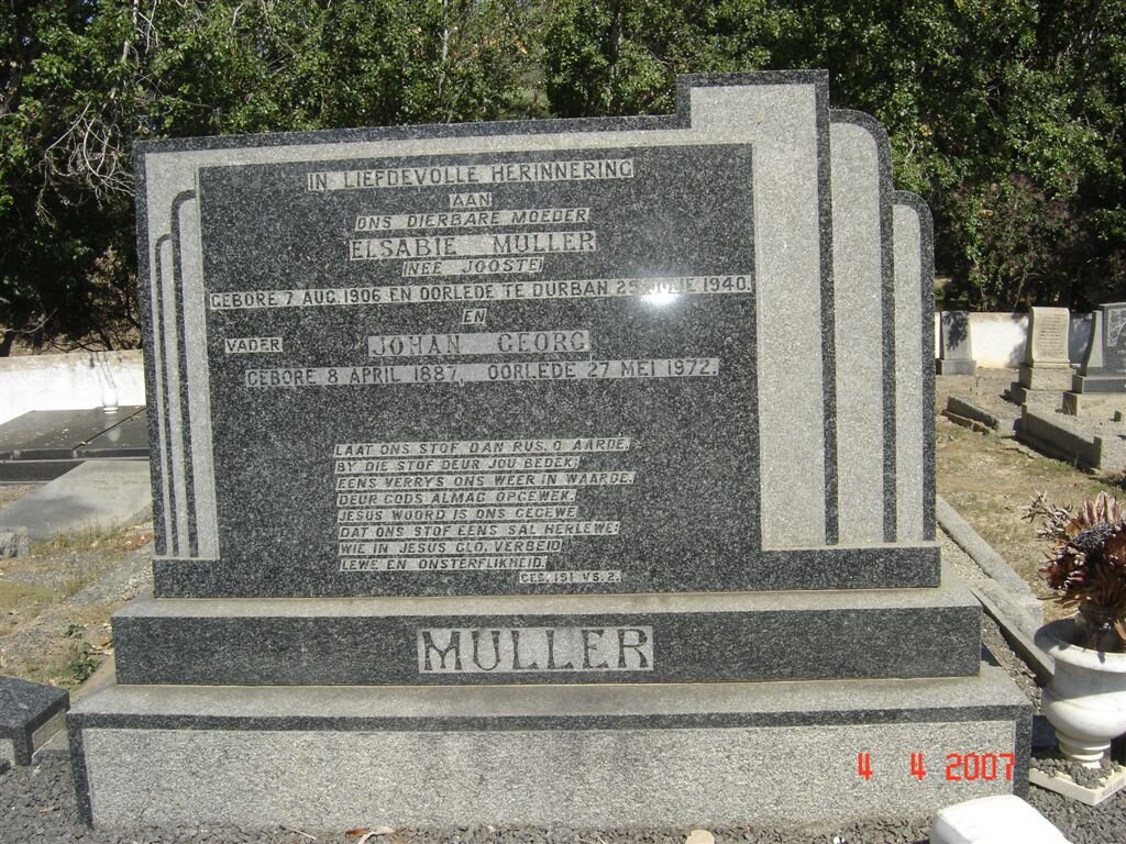 MULLER Johan Georg 1887-1972 &amp; Elsabie JOOSTE 1906-1940