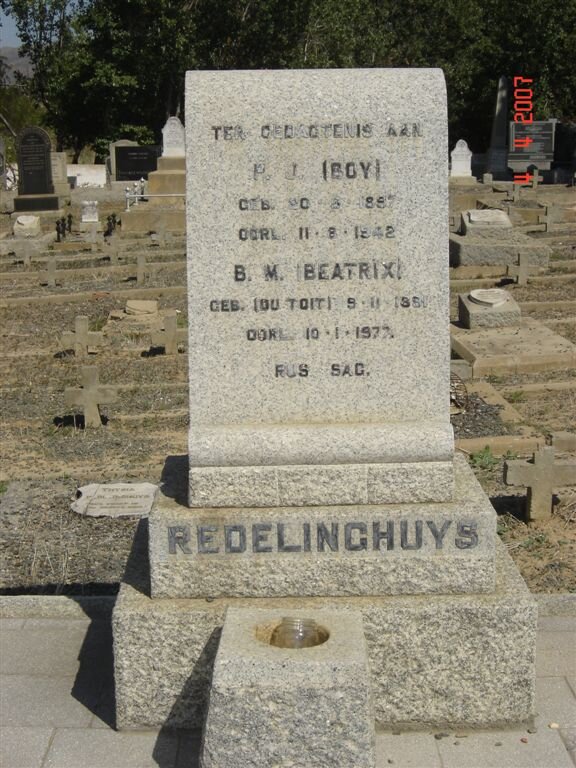 REDELINGHUYS P.J. 1887-1942 &amp; B.M. DU TOIT 1891-1977