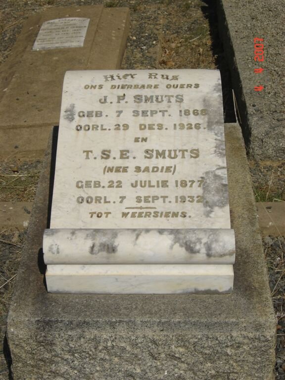 SMUTS J.P. 1868-1926 &amp; T.S.E. SADIE 1877-1932