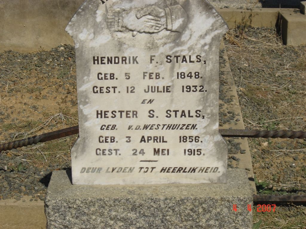 STALS Hendrik F. 1848-1932 &amp; Hester S. V.D. WESTHUIZEN 1856-1915