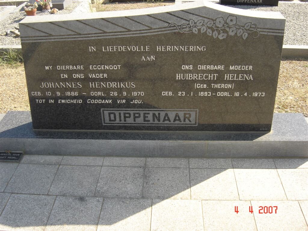 DIPPENAAR Johannes Hendrikus 1886-1970 &amp; Huibrecht Helena THERON 1893-1973