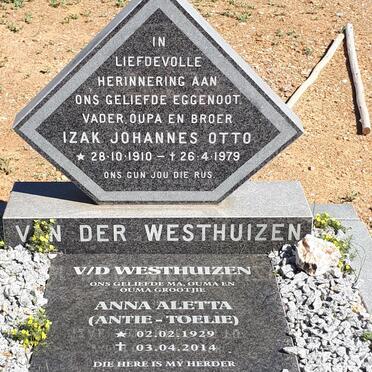 WESTHUIZEN Izak Johannes Otto, van der 1910-1979 &amp; Anna Aletta 1929-2014