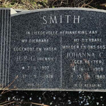 SMITH H.P.G. 1907-1978 & Johanna C.C. KEYTER 1908-1980