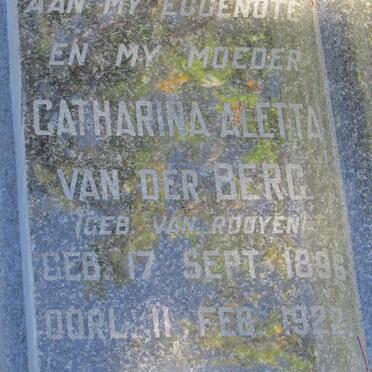 BERG Catharina Aletta, van der nee van ROOYEN 1896-1922