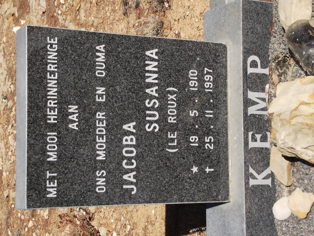 KEMP Jacoba Susanna nee le ROUX 1910-1997