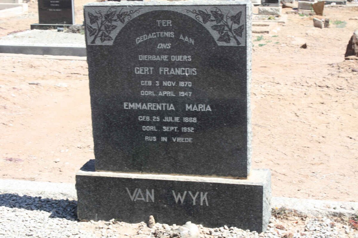 WYK Gert Francois, van 1870-1947 &amp; Emmerentia Maria 1868-1952