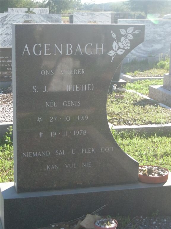 AGENBACH S.J.L. nee GENIS 1919-1978