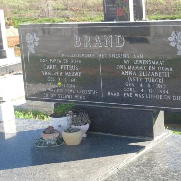 BRAND Carel Petrus van der Merwe 1911-1994 &amp; Anna Elizabeth TURCK 1910-1984