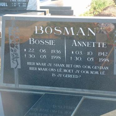 BOSMAN Bossie 1936-1998 &amp; Annette 1942-1998