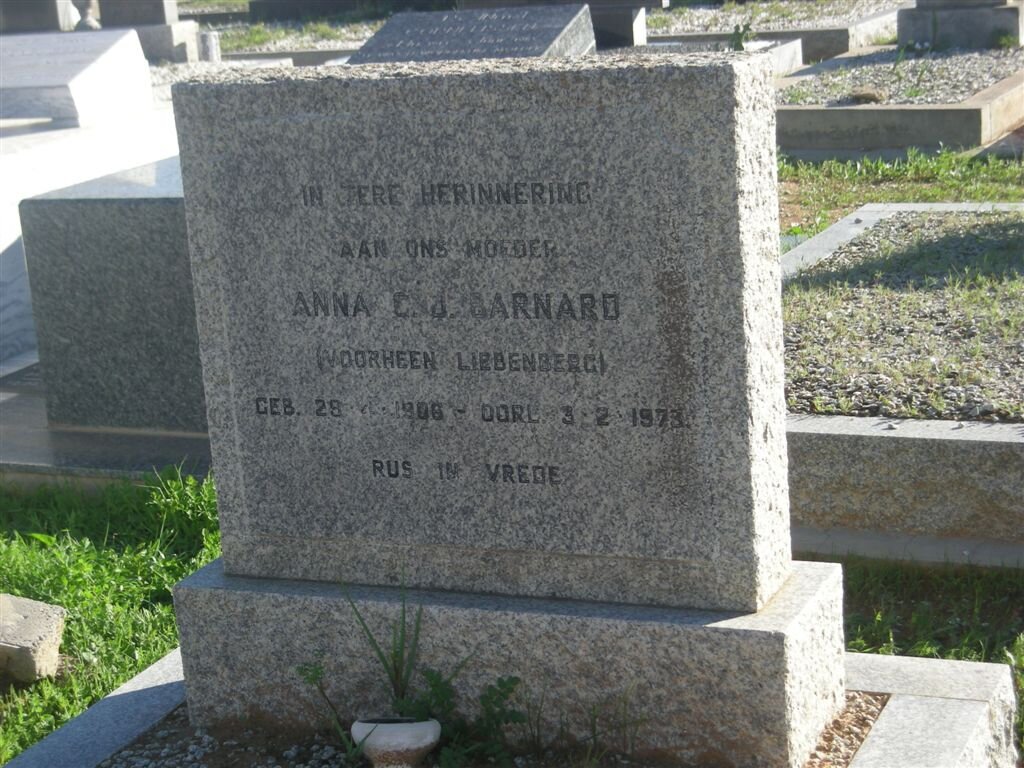 BARNARD Anna C.J. nee LIEBENBERG 1906-1973