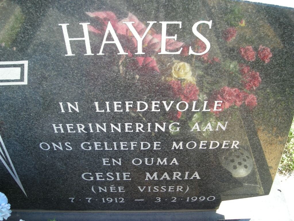 HAYES Gesie Maria nee VISSER 1912-1990