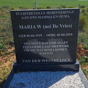 WESTHUIZEN Maria W., van der nee DE VRIES 1919-2010