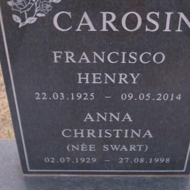 CAROSINI Francisco Henry 1925-2014 &amp; Anna Christina SWART 1929-1998