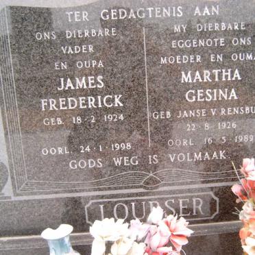 LOUBSER James Frederick 1924-1998 &amp; Martha Gesina Janse van RENSBURG 1926-1989