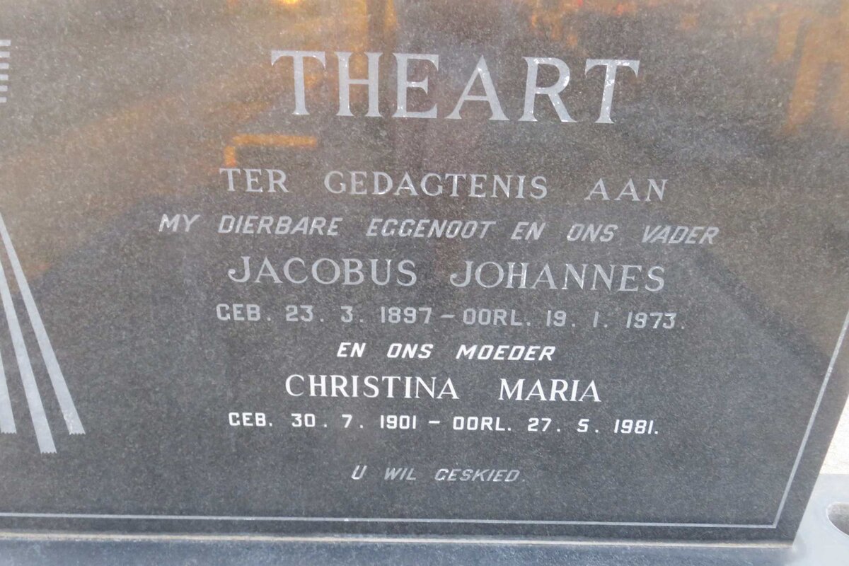 THEART Jacobus Johannes 1897-1973 &amp; Christina Maria 1901-1981