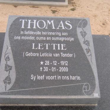 THOMAS Leticia nee VAN TONDER 1912-2000
