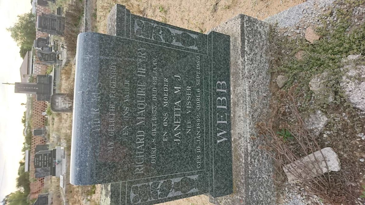 WEBB Richard Maquire Henry -1953 &amp; Janetta M.J. VISSER 1892-1980